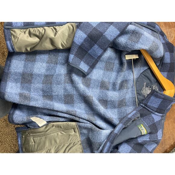 L.L.Bean Women's Sweater Fleece Jacket Full Zip Gingham Blue Size MED Granola - Picture 12 of 13
